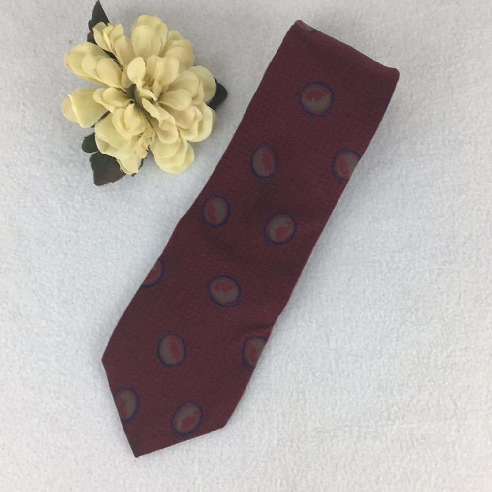YSL Yves Saint Laurent Red Print Men's Silk Tie